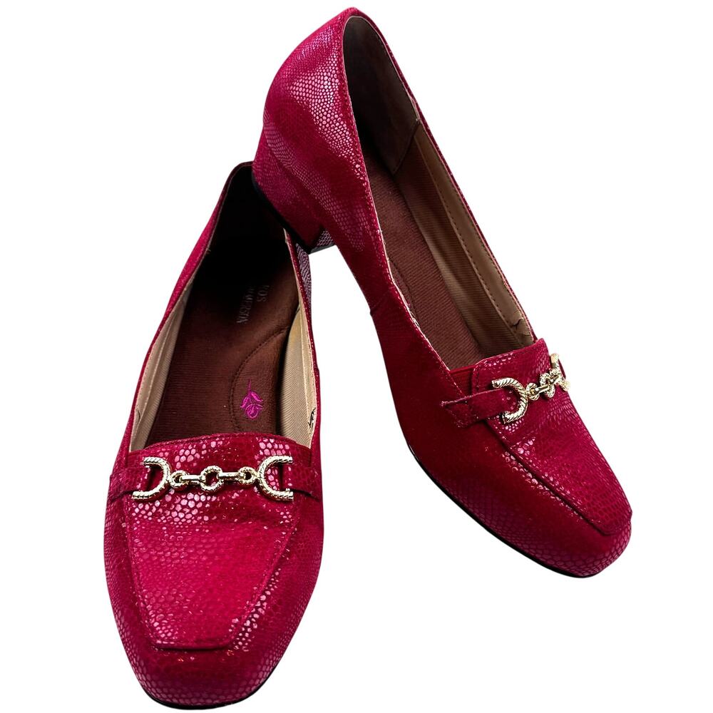 Ros Hommerson Taylor Textured Embossed Red Leather Comfort Loafers Women's 7